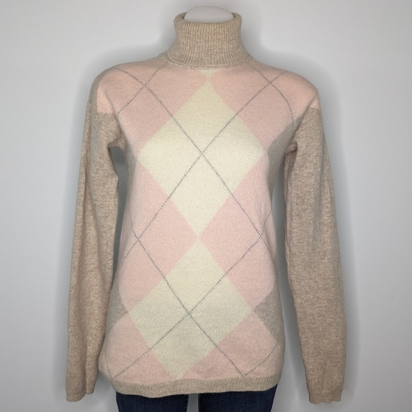 Vintage Boundary Waters cream pink tan argyle wool angora blend sweater M - Picture 1 of 7